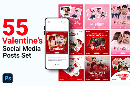Valentines 55 Social Posts Set, a Poster Template by Design.wala