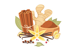 Cartoon dry cinnamon and spices, a Food Illustration by YummyBuum
