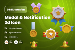 Medal & Notification 3d Illustration