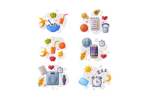 Healthy Lifestyle Objects with, a Food Illustration by TopVectors