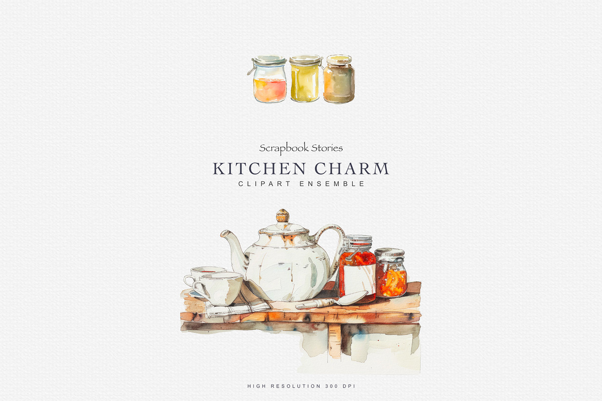 watercolor cozy kitchenware clipart, a Decorative Illustration by Patishop Art (Photo 2 of 9)