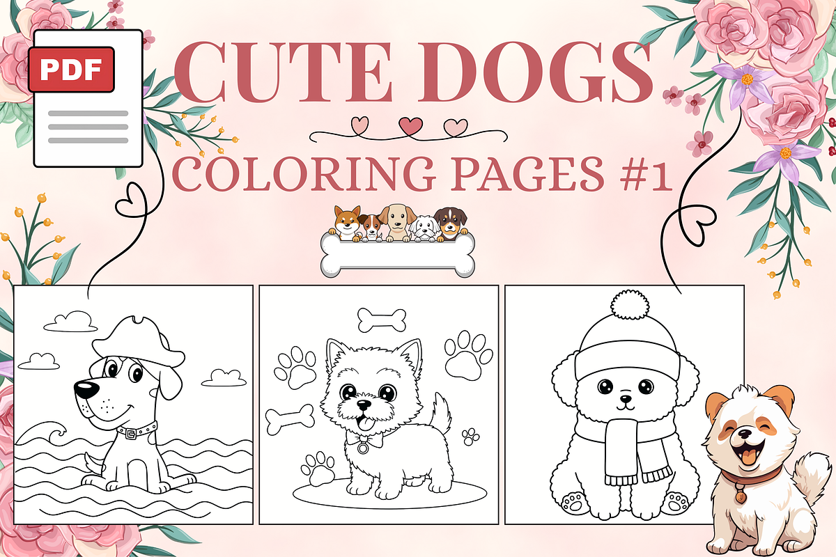 Cute Dogs Coloring Pages #1, an Animal Illustration by Inkivelle Studio
