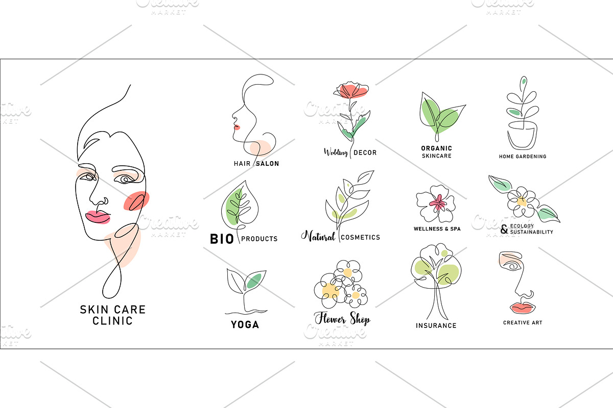 Line art woman face, botanical logo, an Illustration by Zaie