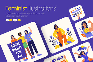 Animated Feminist Icons Illustration, a Person Illustration by Creative Stall