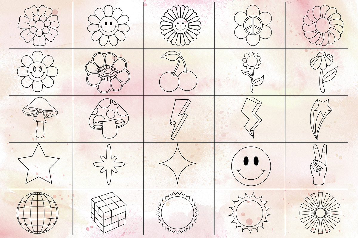 50 Retro Groovy Procreate stamps, a Brush Add-On by SecondOfJuly (Photo 4 of 6)