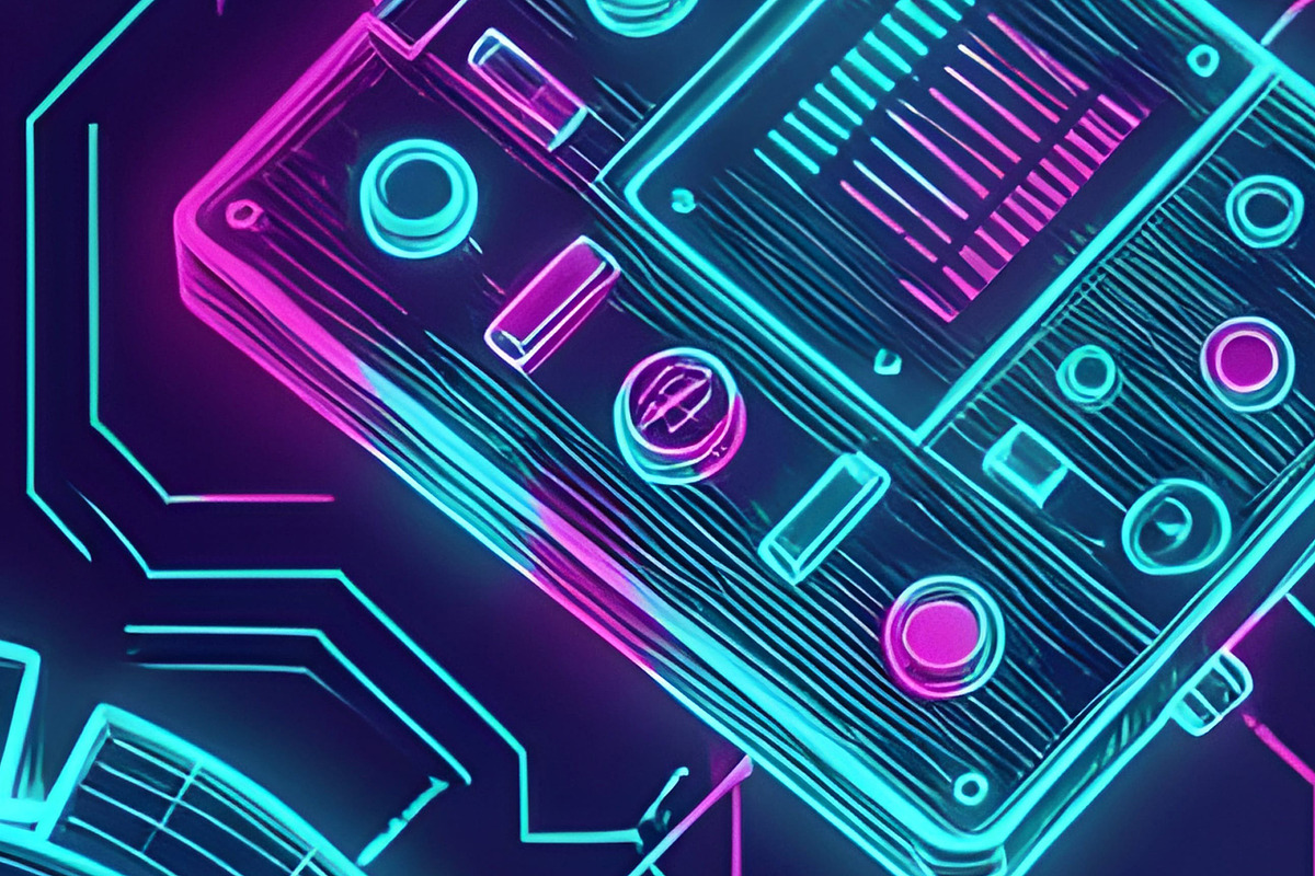 Techno Neon Shapes Background, a Decorative Illustration by Sharon Schwalbe (Photo 4 of 4)