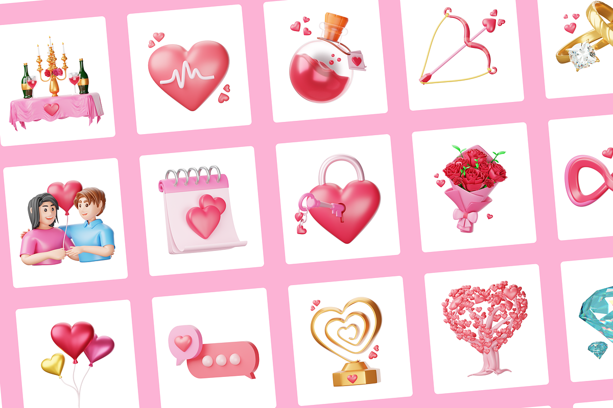 3D Love Icons, an Object 3D Model by Flat Icons (Photo 7 of 8)