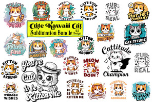 Cute Kawaii Cat Clipart Bundle, an Illustration by Wow Magic
