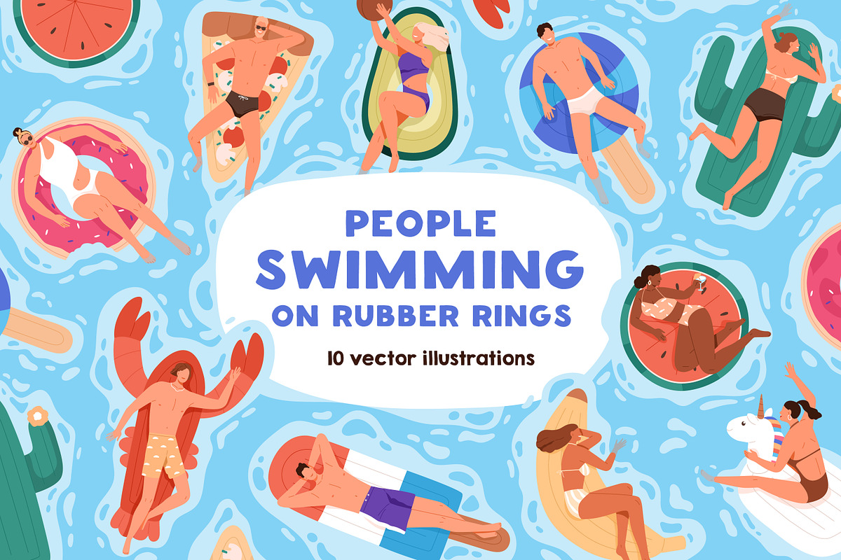 People swimming on rubber rings set, a Person Illustration by Good Studio (Photo 1 of 3)