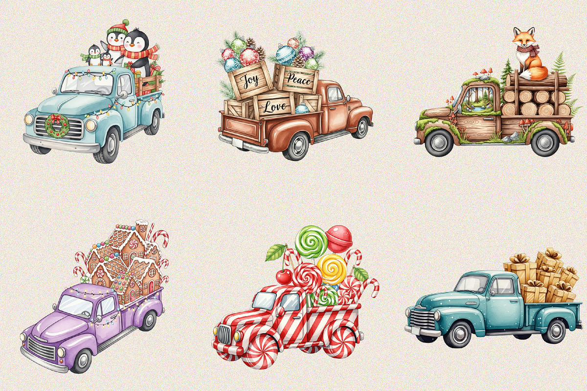 Christmas Trucks Clipart Bundle., an Illustration by SVGArt (Photo 5 of 8)