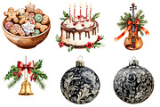 Christmas Black and White Watercolor, a Seasonal Illustration by CitraGraphics (Thumbnail 3 of 5)