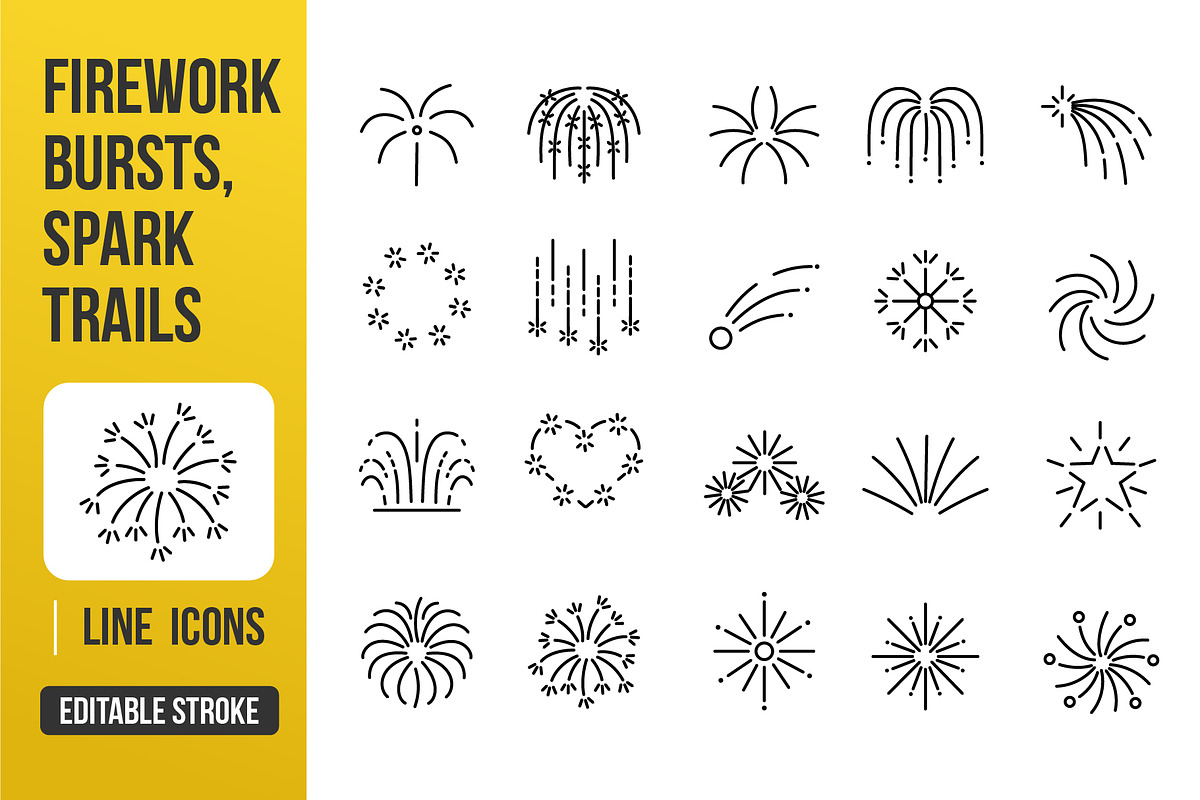 Fireworks & Spark Bursts Line Icons, an Outline Icon by Grand Design (Photo 1 of 3)