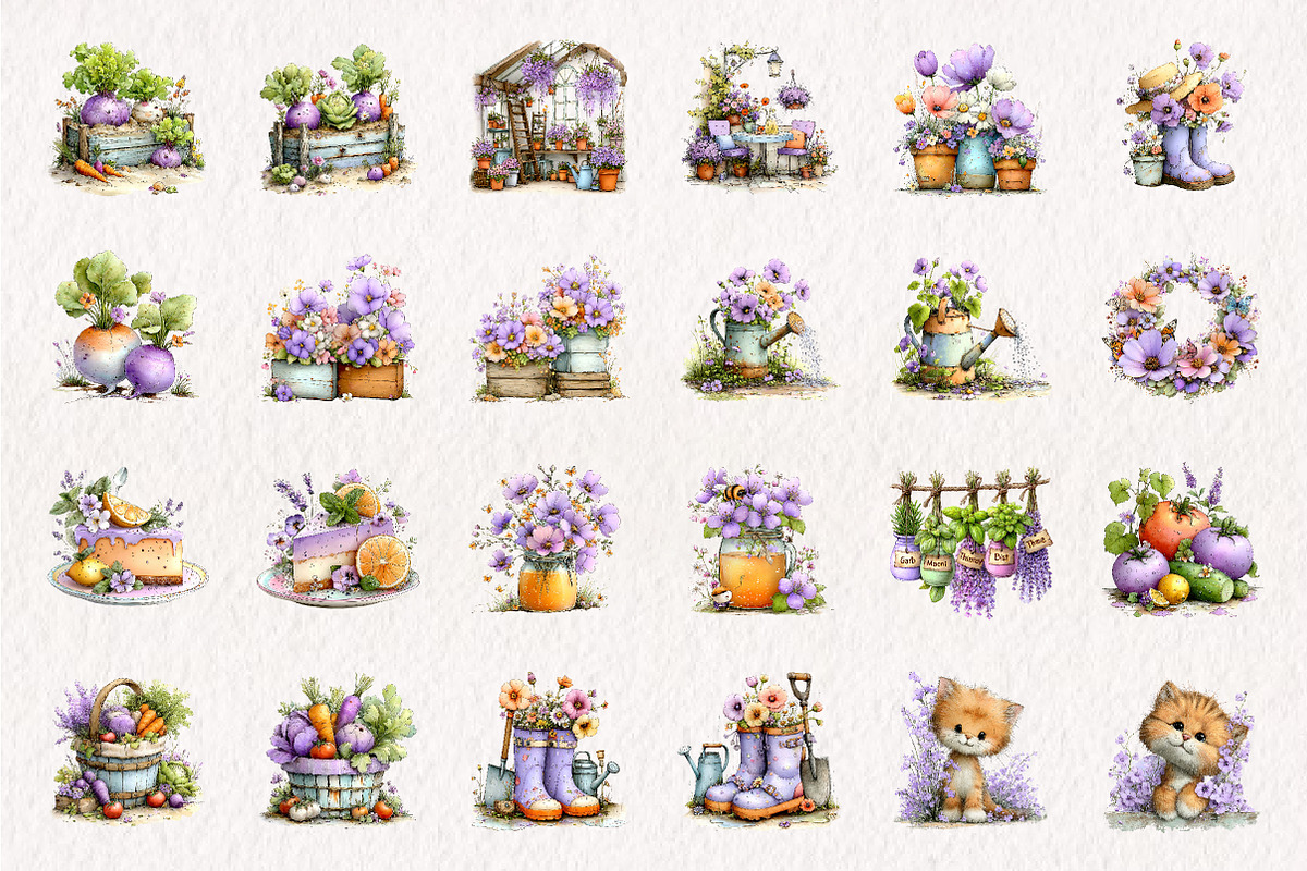 Summer Garden Watercolor Clipart, an Illustration by CreationArt (Photo 2 of 10)