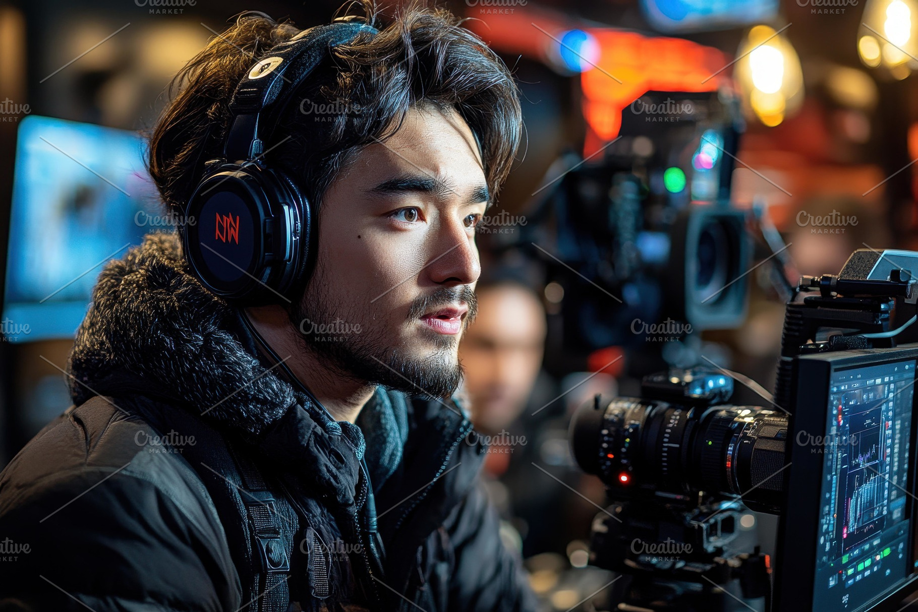 Young filmmaker working intently on, a Photo by Tanuart
