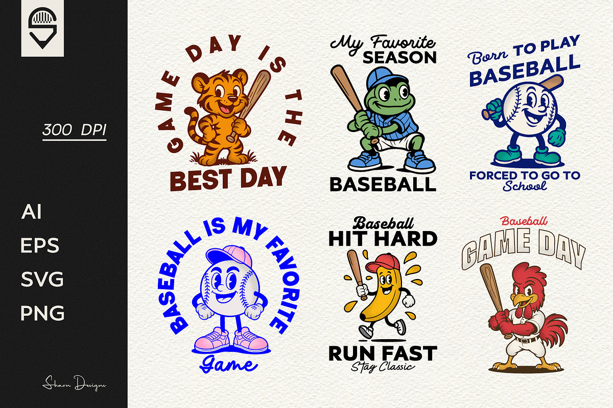 Baseball Character T-shirt Bundle, a Graphic by shaondesigns (Photo 1 of 7)