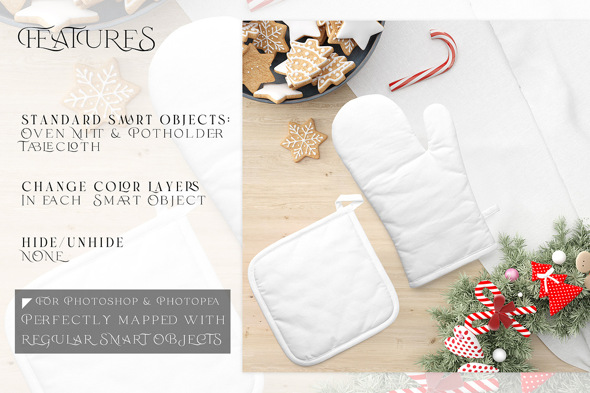 Christmas Oven Mitt & Potholders, a Product Mockup by mock-ups (Photo 3 of 16)