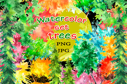 A set of watercolor tress