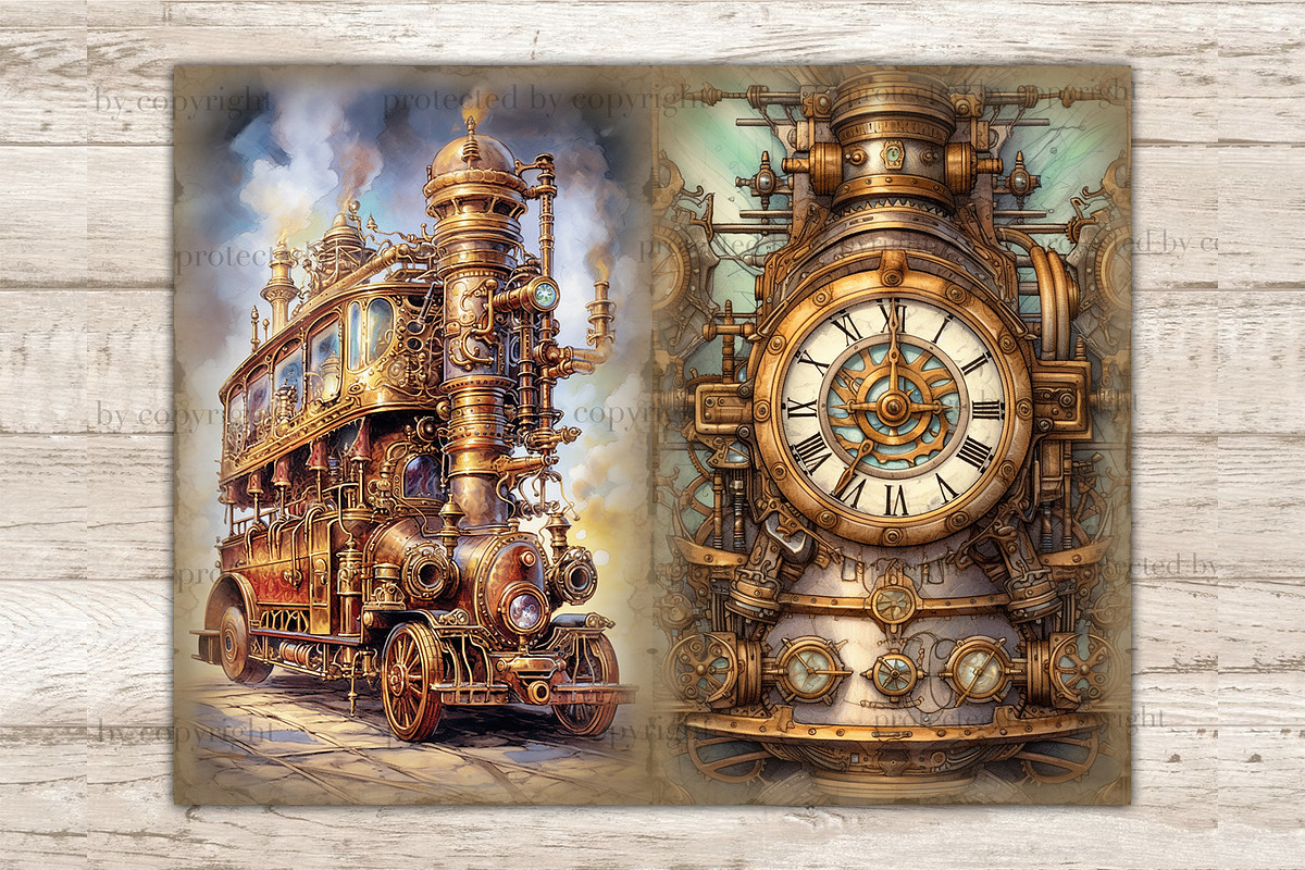 Steampunk Junk Journal Pages, a Transportation Illustration by GlamArtZhanna (Photo 9 of 9)
