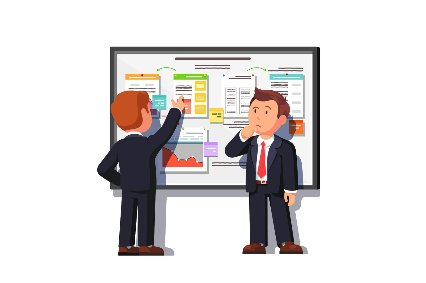 Business man showing project process to boss, a Person Illustration by ...