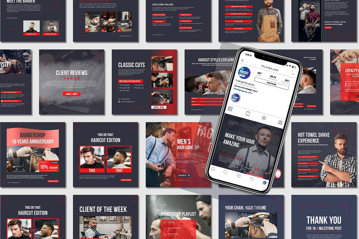 Animated Barber Salon Instagram Kit preview 3
