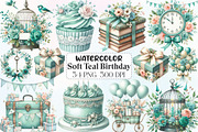 Vintage Soft Teal Birthday Clipart, an Illustration by CraftArtStudio (Thumbnail 1 of 6)