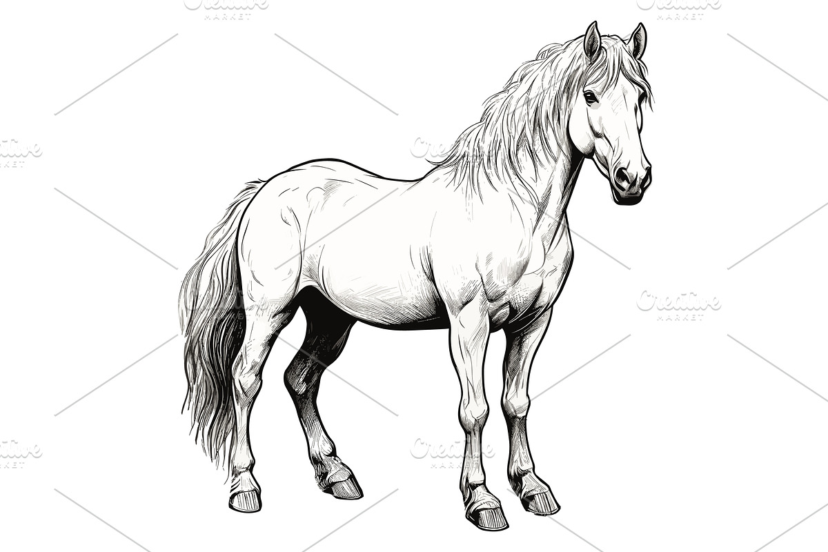 Horse sketch. Standing horses, a Graphic by LadadikArt