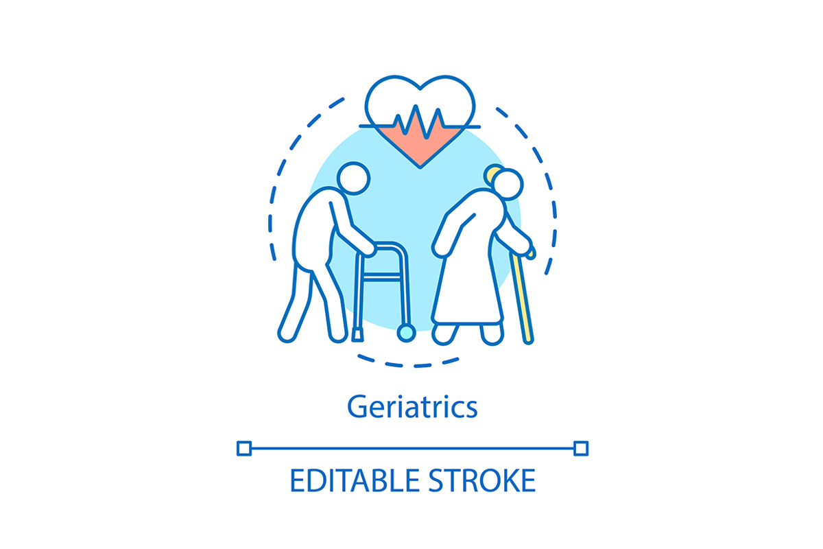 Geriatrics concept icon, an Outline Icon by IMG visuals icons