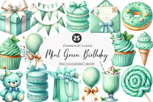 Watercolor Mint Green Birthday PNG, an Illustration by SinaCreation