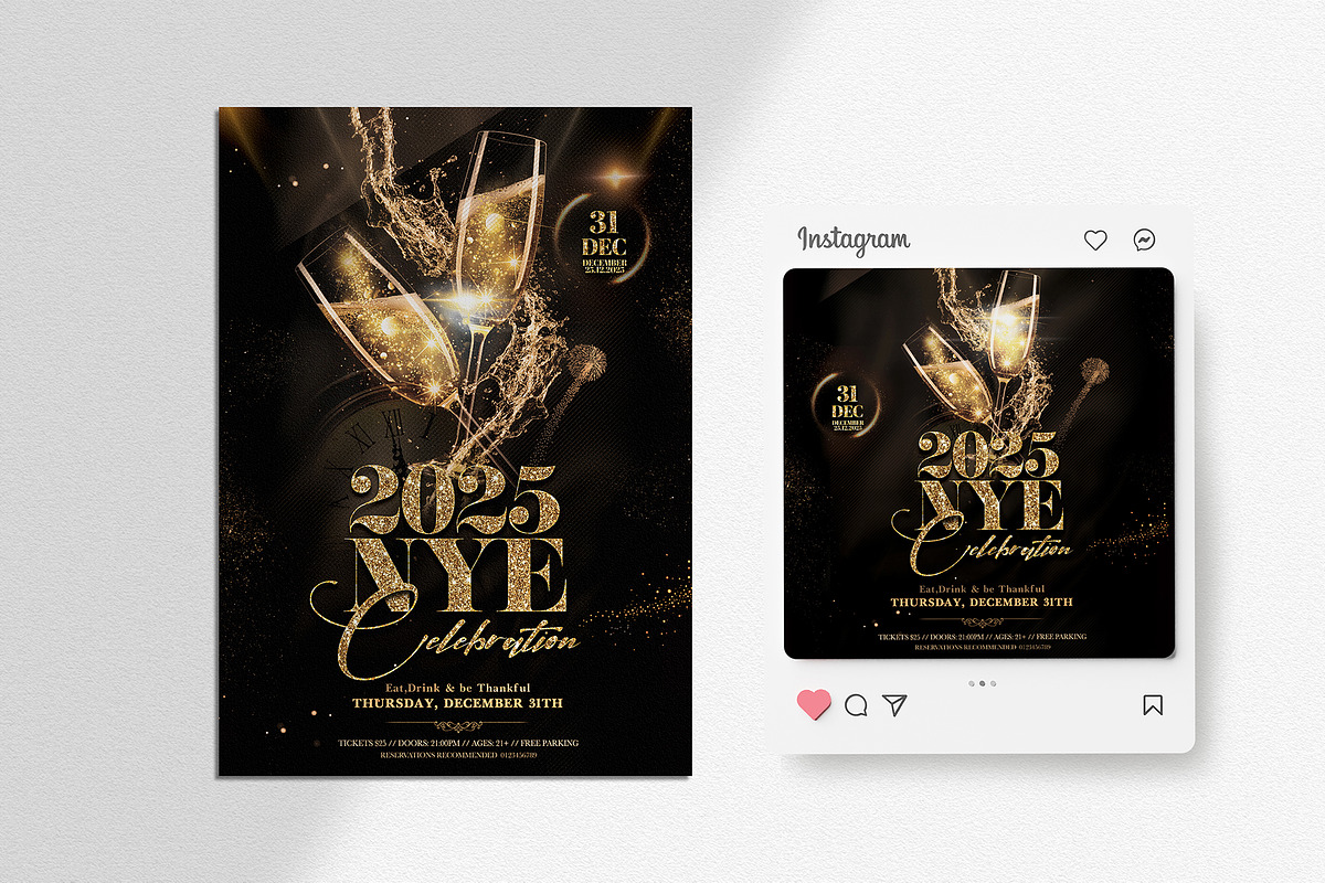 2025 Nye Celebration PSD Flyer, a Flyer Template by Ronita Shkodra