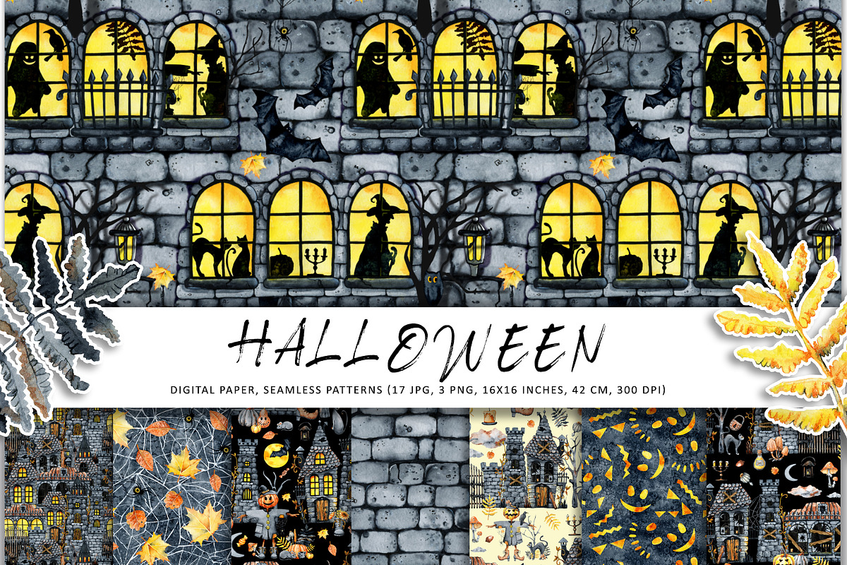 Castle Halloween digital paper, a Pattern Graphic by Artmanata (Photo 1 of 6)