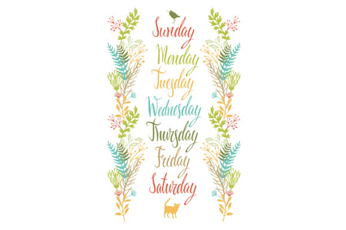 Calligraphy Days of the week with fl