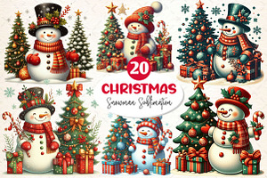 Vintage Christmas Snowman Clipart, a Work Illustration by Dream Creation