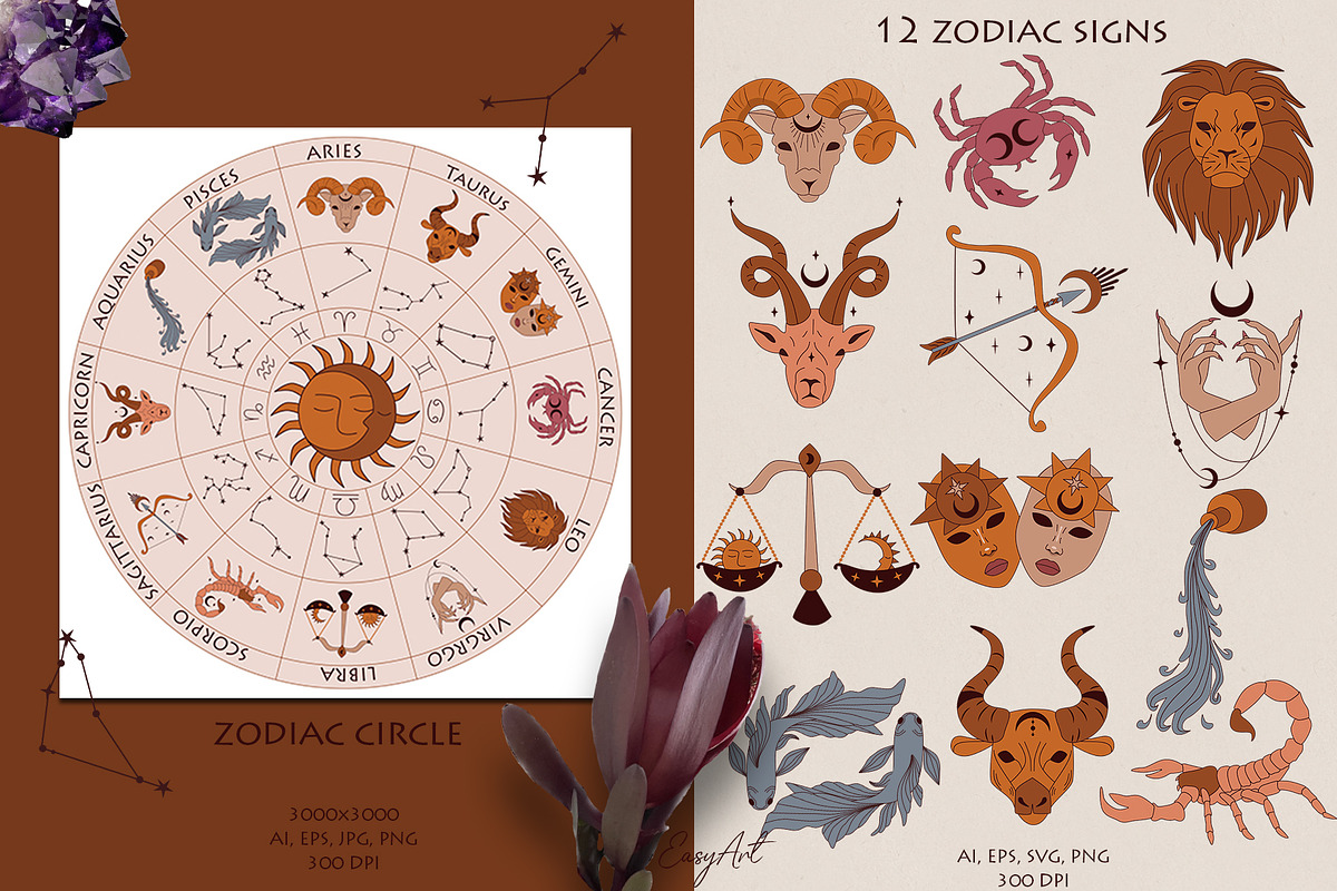 ZODIAC women and flowers collection, an Object Illustration by EasyArt (Photo 3 of 11)