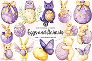 Watercolor Easter Eggs and Animals, an Illustration by SinaCreation (Thumbnail 1 of 5)