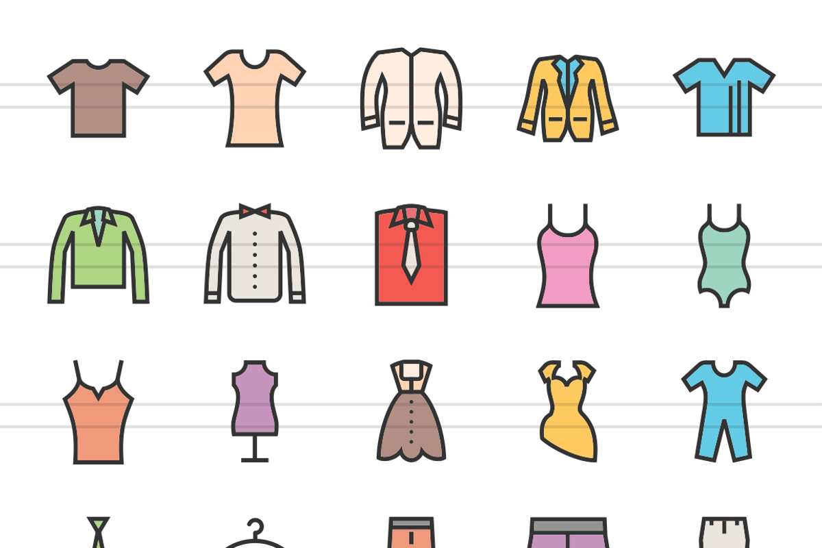50 Clothes Fashion Line Filled Icons preview 2