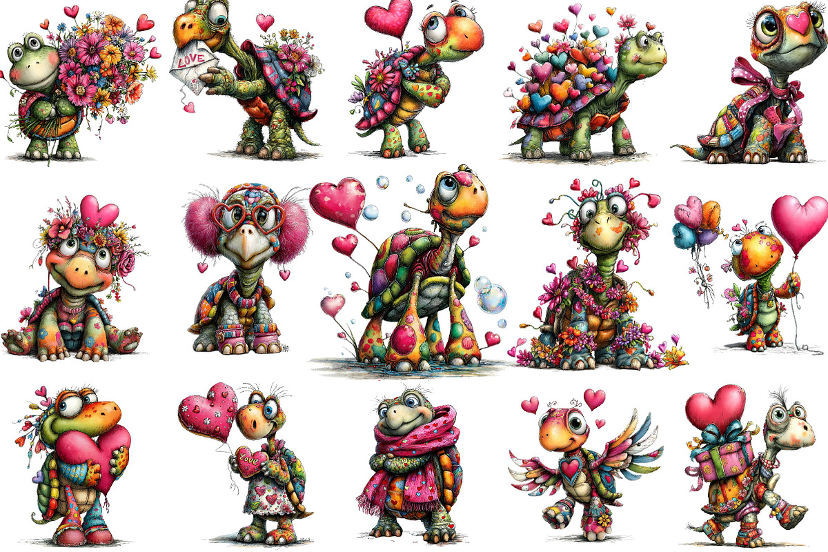 Whimsical Valentine Turtle Clipart, an Illustration by Designking (Photo 2 of 5)