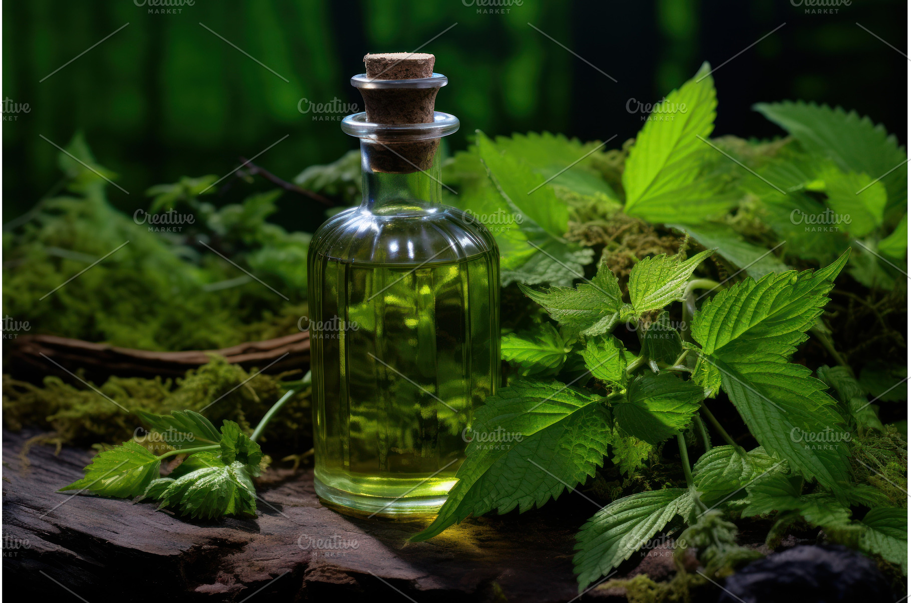 Cylindrical Nettle oil glass bottles, a Nature Photo by Ylivdesign