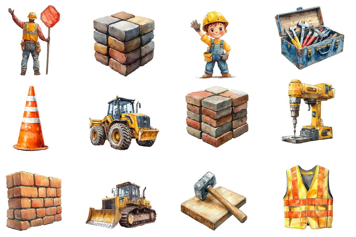 Cute Construction Watercolor Clipart, an Illustration by Designworld (Photo 3 of 6)