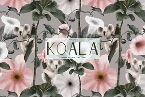 Koala, Luxury Floral Pattern