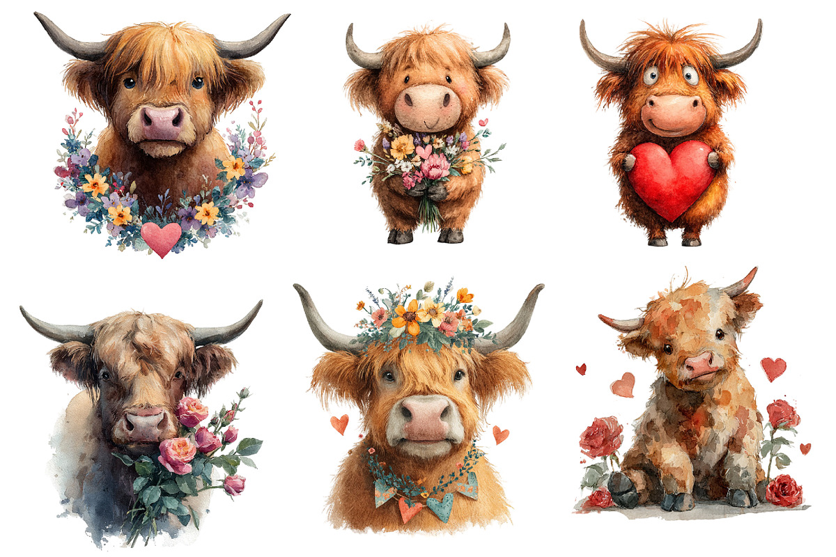 Valentines Haighland cow Clipart, an Illustration by Designworld (Photo 3 of 5)