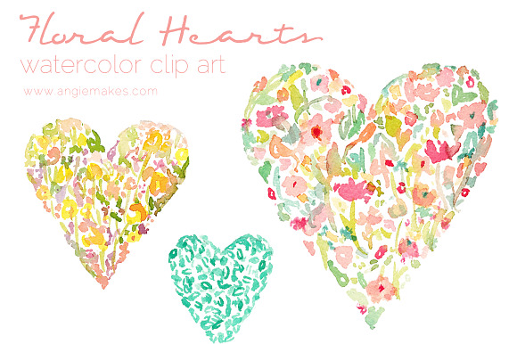 Watercolor Floral Hearts