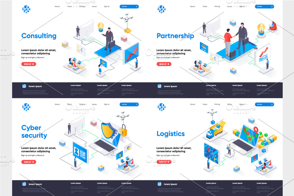 Isometric Landing Page Template, an Illustration by alexdndz (Photo 11 of 29)
