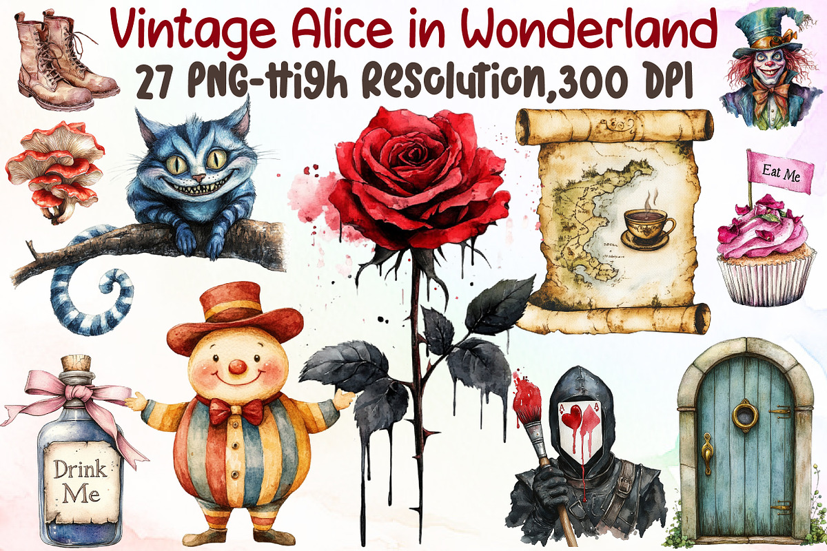 Vintage Alice in Wonderland Clipart, an Illustration by Sublimation Artist (Photo 1 of 6)
