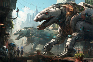 Vibrant Robotic Dinosaur Urban