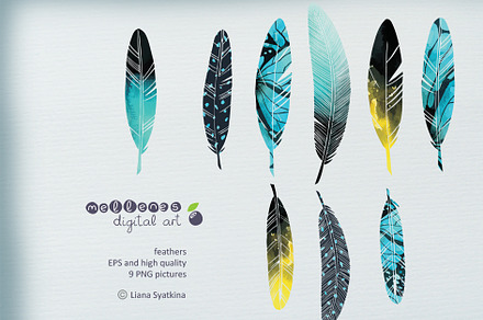 watercolor vector feather clip art