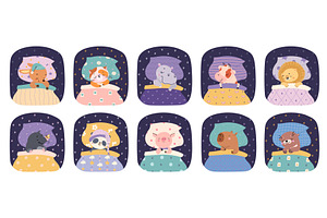 Animals bedtime. Cartoon animal, an Animal Illustration by Valerie Bodnar