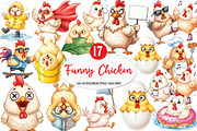 Funny Chicken Clipart, an Illustration by Watercolor design (Thumbnail 1 of 4)