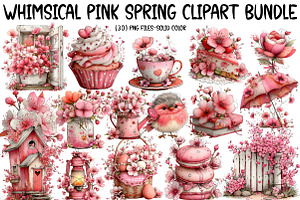 Whimsical Pink Spring Clipart Bundle, an Illustration by Designworld