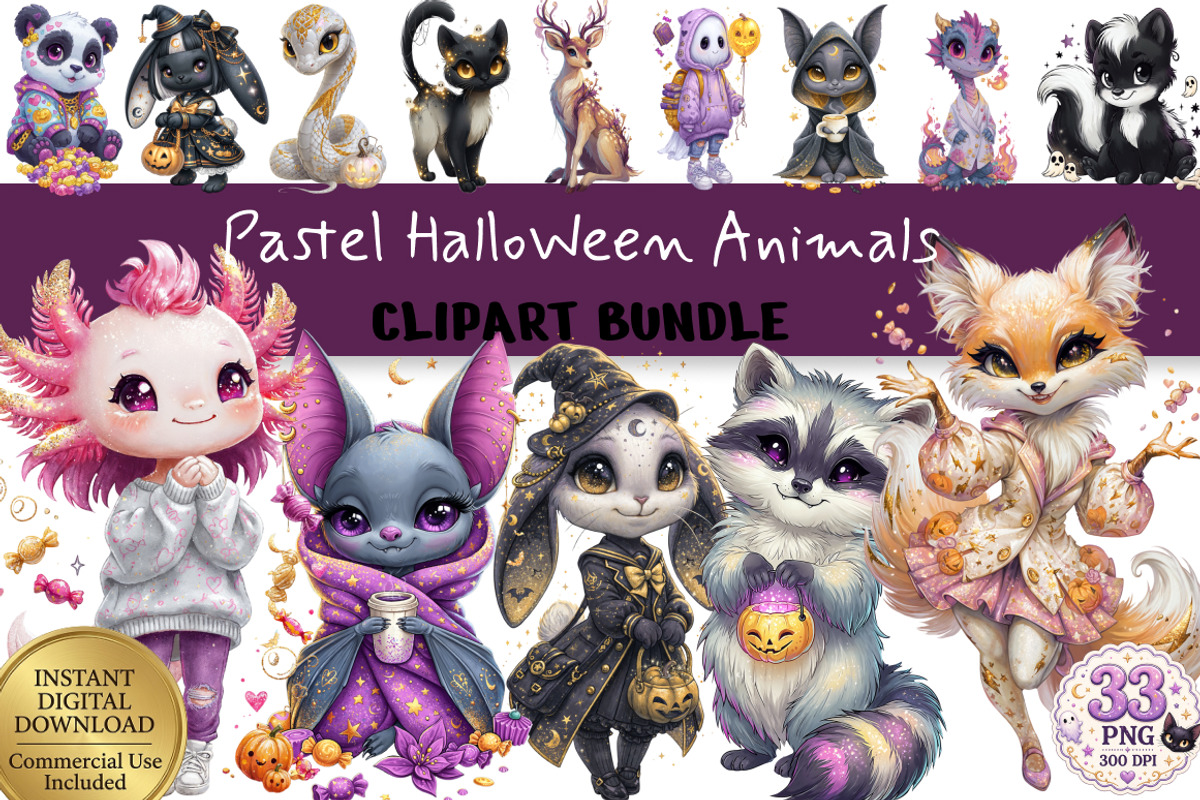 Pastel Halloween Clipart - 33 PNG, an Animal Illustration by InkyQueenArt (Photo 1 of 8)