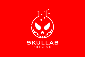 skull laboratory glass line logo, a Branding & Logo Template by devastd